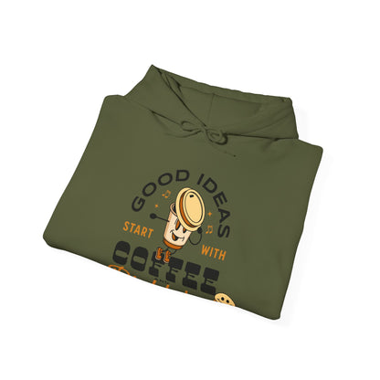 Good Ideas Start with Coffee & Pickleball - Unisex  Hooded Sweatshirt | Available in 9 colors